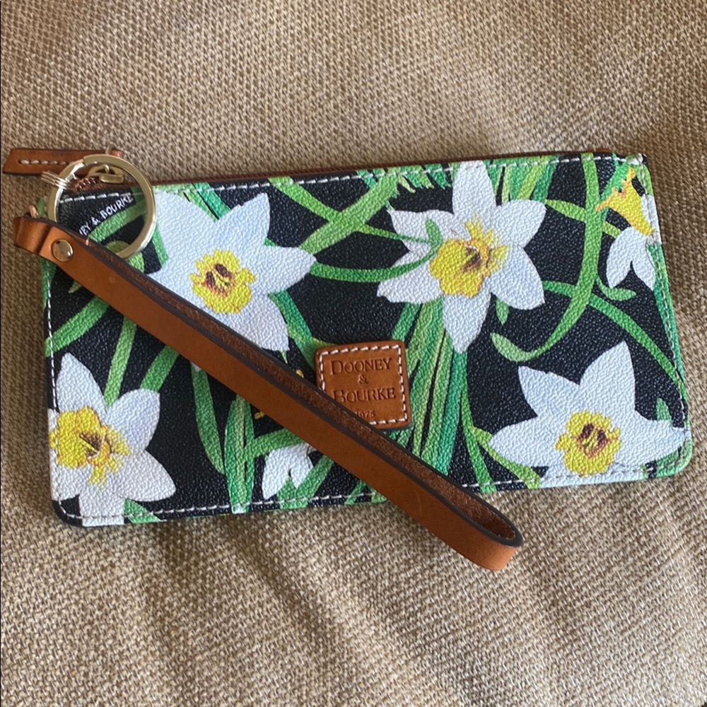 Dooney & Bourke Black and Green Floral Wristlet